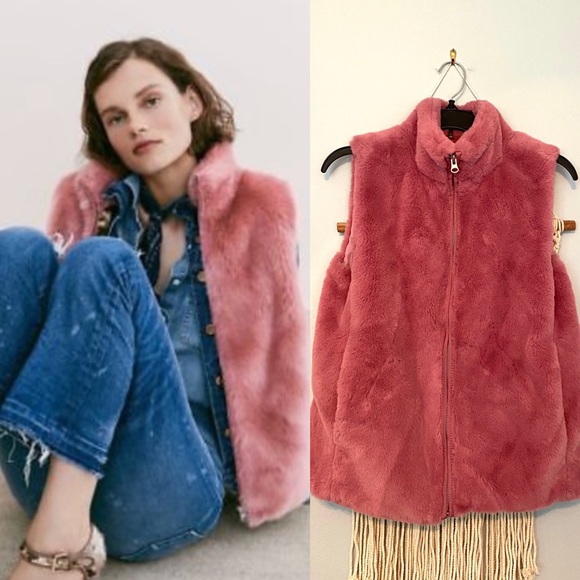 J. Crew Jackets & Blazers - J. Crew Pink Faux Fur Plush Vest